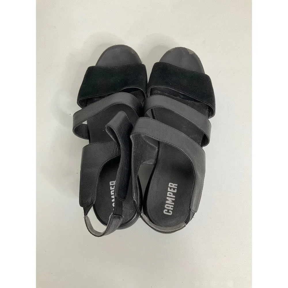 Camper‎ Oruga Up Black Leather Suede Platform Slingback Sandals Womens 42